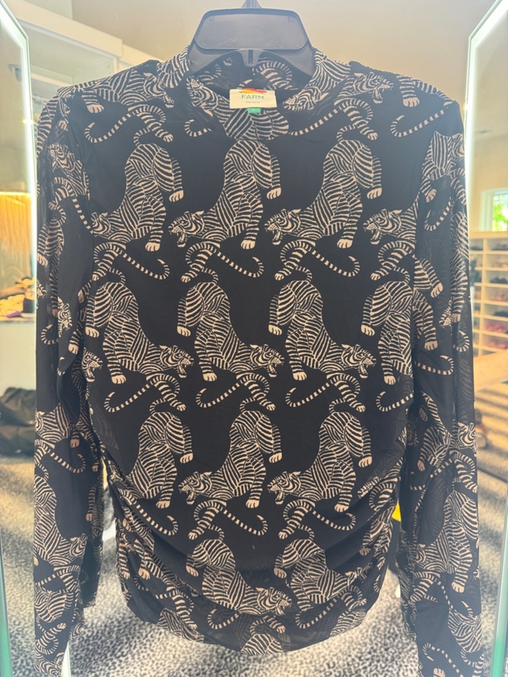 FARM Rio Black Blouse with Cream Tiger Print